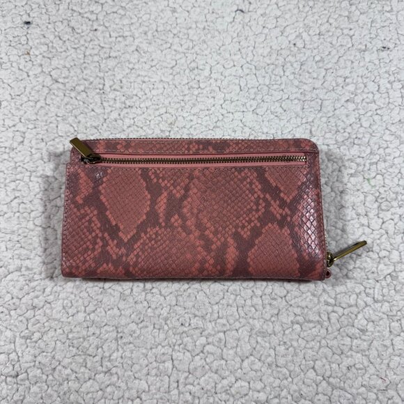Fossil Women's Liza Zip Around Clutch Snake Python Print Salmon-Pink Wallet - Picture 4 of 8
